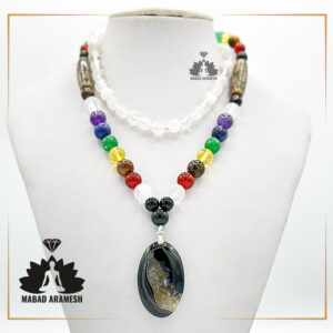 گردنبند فول انرژیک هفت سنگ قدرتمند با کریستال کوارتز