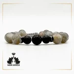 دستبند قدرتمند مردانه ترکیب لابرادوریت، بلک تورمالین و حدید: