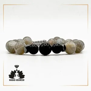 دستبند قدرتمند مردانه ترکیب لابرادوریت، بلک تورمالین و حدید: