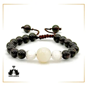 دستبند قدرتمند ترکیبی مون استون و گارنت با خرج کار نقره