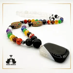 خرید گردنبند فول انرژیک هفت چاکرا با کریستال کوارتز و آویز قدرتمند عقیق سلیمانی