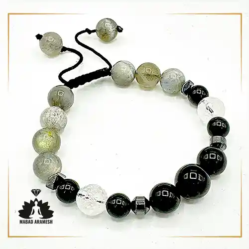 دستبند ترکیبی سنگ تورمالین سیاه با حدید دستبند ترکیبی سنگ تورمالین سیاه با حدید