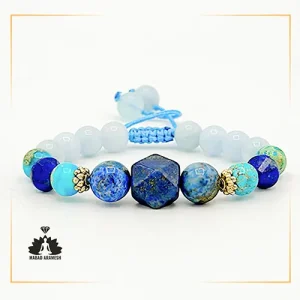 دستبند زنانه ترکیبی لاجورد و آمیتیست با خرجکار نفره