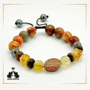 دستبند مردانه سنگ سیترین و حدید و جاسپر