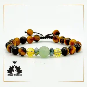 دستبند مردانه با سیترین و اونتورین سبز